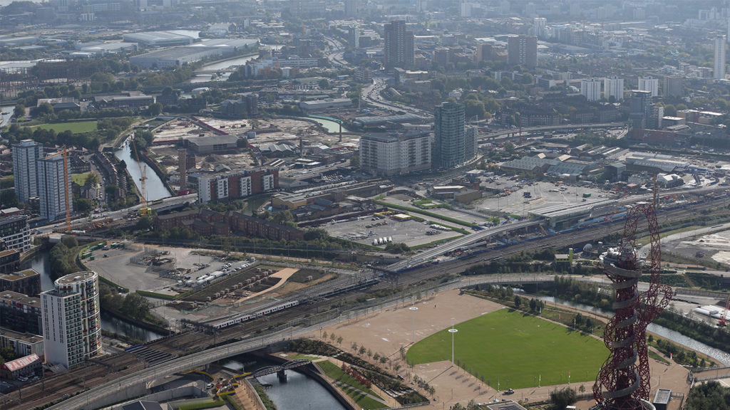 Aerial view of Stratford, East London