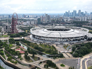 Wide view of the Olympic Park in construction, London
